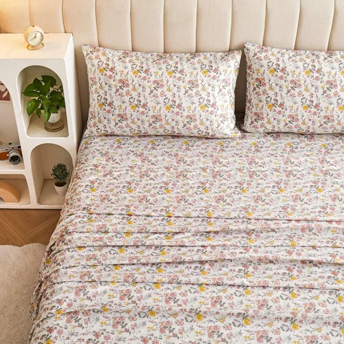 Miniatura 93 de Viviland Juego de sábanas de 3 piezas con estampado botánico de mariposas y flores rosas y moradas, sábanas de microfibra suave y transpirable