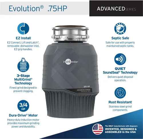 Miniatura 3 de InSinkErator EVOLUTION 0.75HP 3/4 HP, Advanced Series EZ Connect - Eliminación de basura de alimentación continua para alimentos y residuos
