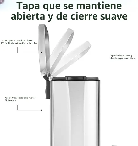 Miniatura 6 de Amazon Basics Cubo de basura mediano, 7.9 galones (30 litros), contenedor rectangular resistente a las manchas con tapa de cierre suave, pedal