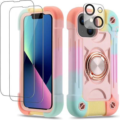 Miniatura 152 de Funda para iPhone 11 de 6.1 pulgadas con soporte de anillo, con 2 protectores de pantalla de vidrio, resistente a los golpes, resistente a