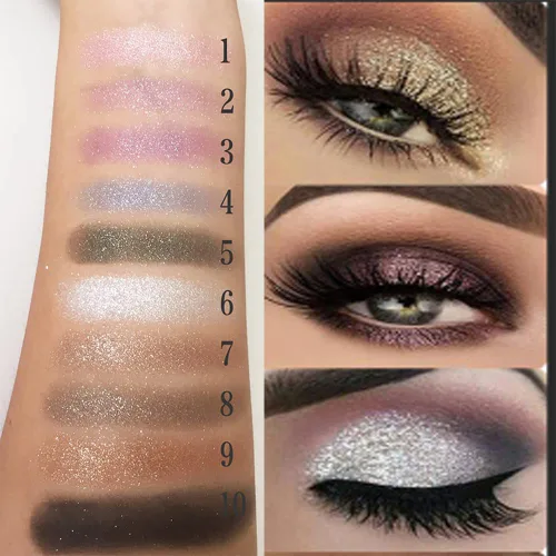 Miniatura 2 de Paleta de sombras de ojos doradas brillantes – 10 colores brillantes sombra de ojos purpurina altamente pigmentada, de larga duración, impermeable