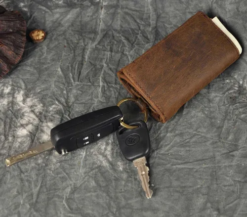 Miniatura 7 de Le'aokuu Funda de cuero genuino para llave de coche con gancho para monedas, billetera a presión