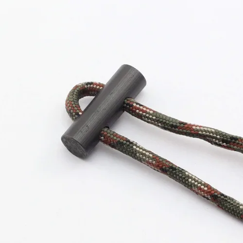 Miniatura 2 de pequeño varilla de hierro para supervivencia, pedernal perforado iniciador de fuego con orificio para pulsera de cordón paracaídas Collar 1 pulgada