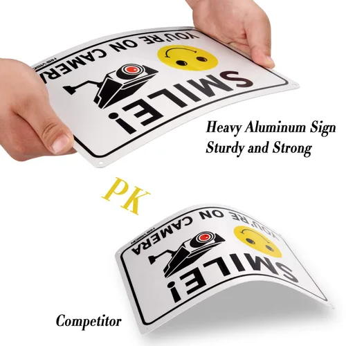Miniatura 5 de Paquete de 2 carteles de videovigilancia con texto en inglés "Smile You're on Camer", de 10 x 7 pulgadas, de aluminio libre de óxido, resistente a