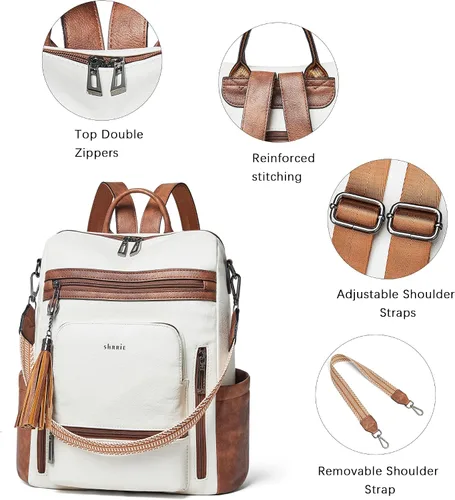 Miniatura 6 de Shrrie - Mochila vegana de cuero para laptop de 14 pulgadas para mujer, mochila de trabajo, mochila de moda, mochila de viaje, bolso para negocios