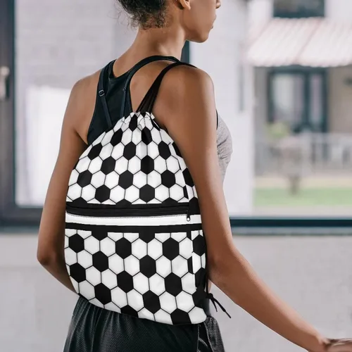 Miniatura 12 de Mochila con cordón para hombres y mujeres, bolsa de cordón para niños y niñas, con compartimento con cremallera, Fútbol, Classic