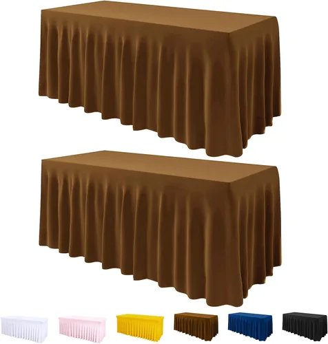 Miniatura 12 de Mantel de una pieza y falda para mesas rectangulares, mantel ajustable de elastano de 6 pies con falda de volantes para bodas, banquetes, baby Negro