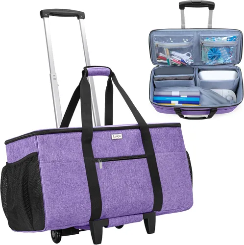 LUXJA Bolsa con ruedas compatible con Cricut Maker (Explore Air) y fácil de presionar (9 x 9 pulgadas), funda de transporte para máquina troquelada