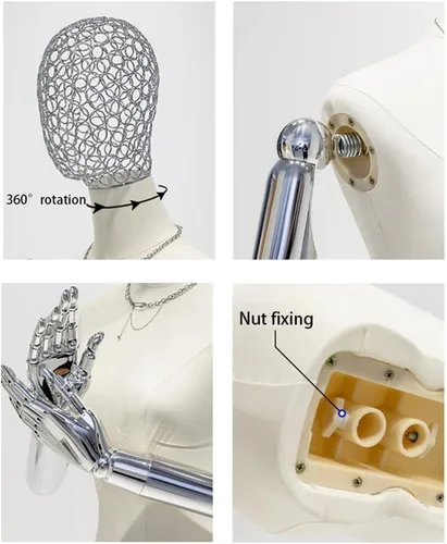 Miniatura 6 de Forma de vestido de maniquí dorado ajustable con trípode, brazos y cabeza desmontables, modelo de visualización de tamaño mediano para ropa, joyas