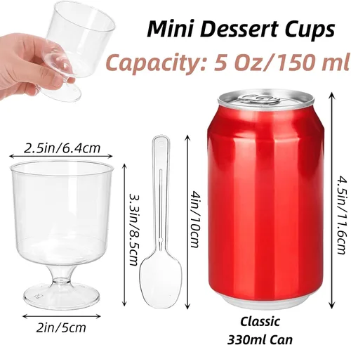 Miniatura 2 de Youeon Paquete de 50 mini vasos de postre de plástico con cucharas, taza de postre transparente de 5 onzas, tazas pequeñas para postres, aperitivos