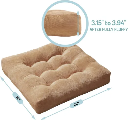 Miniatura 63 de Juego de 2 almohadas de suelo de meditación, almohadas cuadradas grandes para adultos, cojín de pana copetuda para sala de estar de tatami, gris, 22