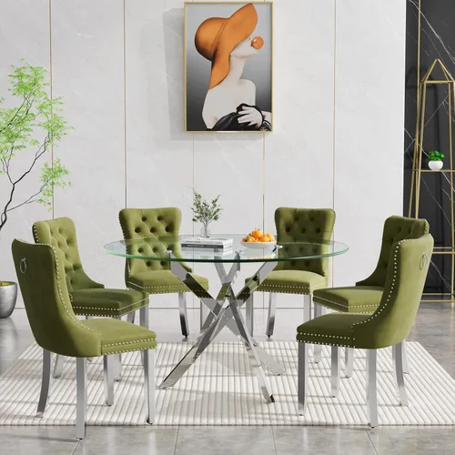 Miniatura 11 de Juego de 4 mesas de comedor de cristal para 4, juego de 4 mesas y sillas de cocina modernas, juego de mesa de comedor de cocina de 5 piezas con mesa