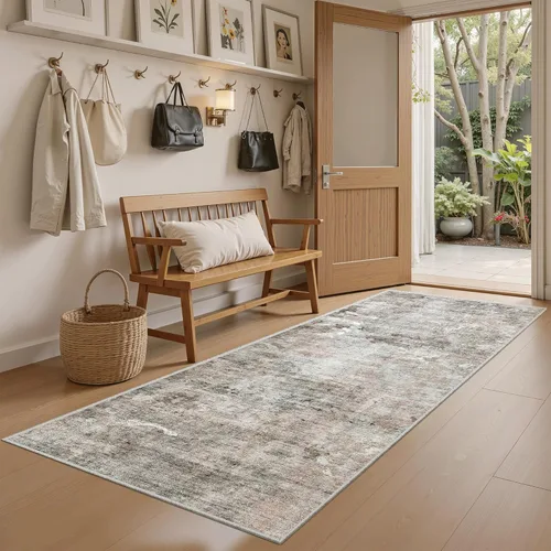 Miniatura 286 de Alfombra de pasillo Soalmost 2'6" x 10' lavable, alfombra antideslizante para cocina, baño, lavandería, alfombras vintage ultra delgadas para Beige