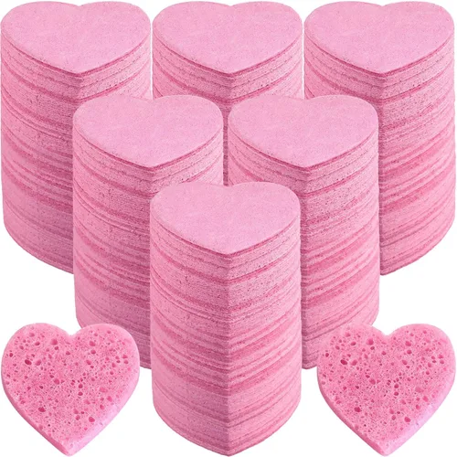 Dandat 300 esponjas faciales comprimidas en forma de corazón, esponjas faciales para limpieza, almohadillas exfoliantes faciales naturales para Rosa
