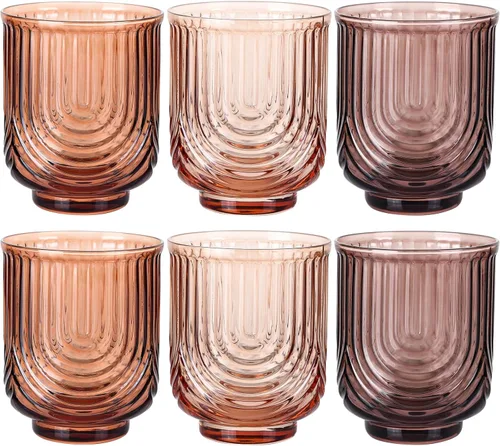 Miniatura 13 de Juego de vasos de bebida verdes vintage, vasos de cóctel transparentes estilo arco de 6 unidades, vasos de vidrio acanalados de 15 onzas, hechos a