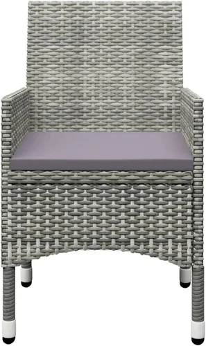 Miniatura 5 de Ensemble Bistro 3 Pièces Gris Extérieur avec Table en Verre Trempé, Polyrotin Résistant aux Intempéries et Design Pliable Pour Balcon Petit Jardin