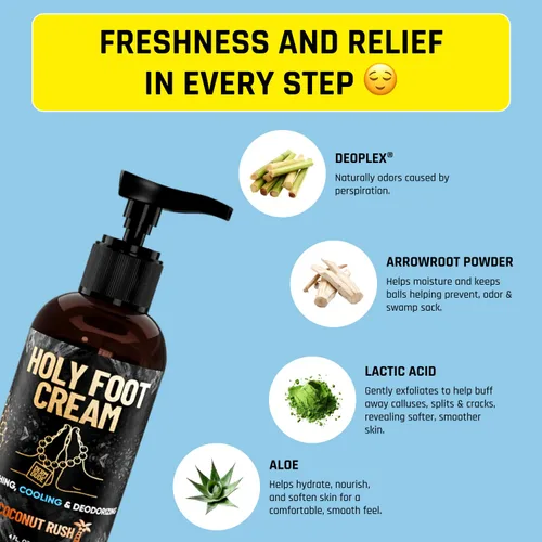 Miniatura 6 de Derm Dude Holy Foot Cream Crema hidratante diaria para pies con DeoPlex para frescura y arrurruz para una hidratación ligera Aroma de coco Rush