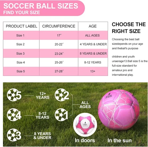 Miniatura 3 de STEEFAN Balón de fútbol verde azulado/azul/rosa, tamaño 3/4/5 para jugar al aire libre, pelota oficial de fútbol que cambia de color con agujas