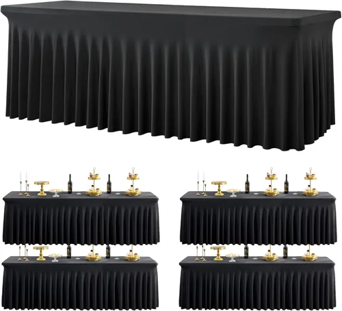 Miniatura 97 de Paquete de 2 manteles de spandex para mesas rectangulares de 8 pies, mantel elástico rosa de 8 pies, manteles ajustados, falda de mesa para fiestas