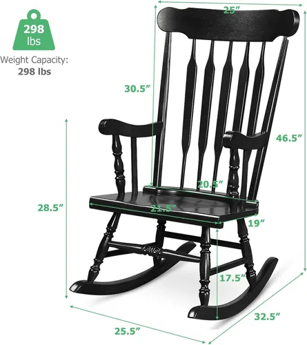Miniatura 3 de Tangkula Silla mecedora de patio de madera de goma sólida, silla mecedora de porche exterior con marco de madera de goma, silla mecedora de madera