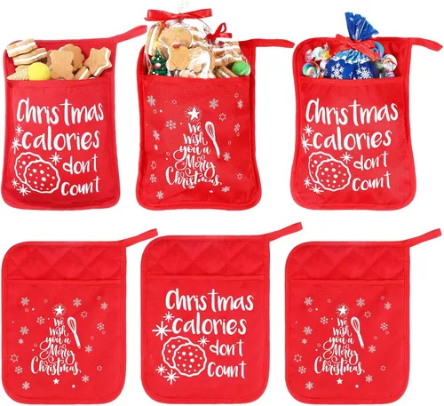 Miniatura 7 de 6 agarraderas de Navidad con bolsillo para cocina, almohadilla caliente, manoplas de horno de granja, bolsa de galletas para regalo de Navidad, verde