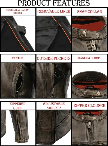 Miniatura 7 de Milwaukee Leather Chaqueta de moto marrón envejecido para hombre con ventilación