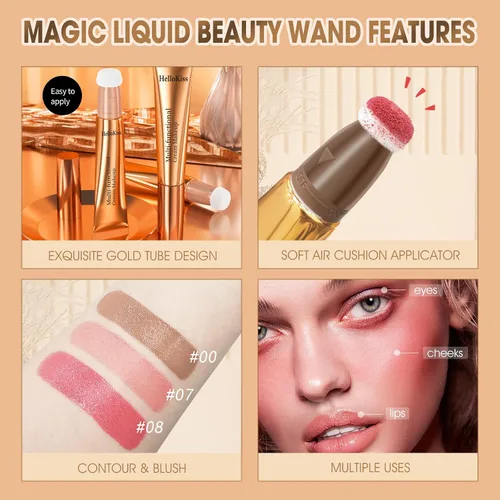 Miniatura 6 de Barra de belleza líquida para contornos líquidos, barra bronceadora mate con aplicador de cojín, ligera, mezclable, de larga duración, sedosa