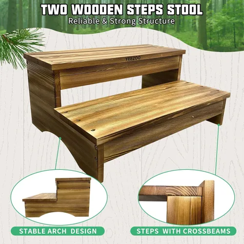 Miniatura 4 de Taburete largo de madera, taburete de madera de 2 escalones con almohadillas antideslizantes para cocina, cama alta para niños, adultos y ancianos