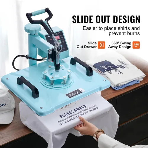 Miniatura 4 de Prensa de calor VEVOR, 12 x 15 pulgadas, máquina de transferencia de calor 5 en 1 con prensa para tarros de 30 oz, presión de camiseta con giro