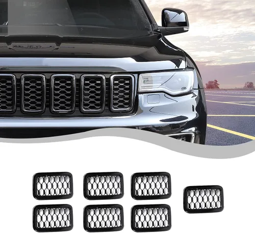 Miniatura 9 de RT-TCZ 7 piezas de insertos de malla para parrilla delantera, kit de insertos de cubiertas de anillos para Jeep Grand Cherokee 2017 2018 2019 2020