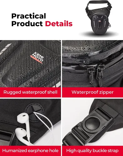 Miniatura 4 de KEMIMOTO Bolsa magnética para motocicleta, bolsa rígida de EVA para muslo y pierna caída, riñonera de motocicleta para hombres y mujeres, ideal