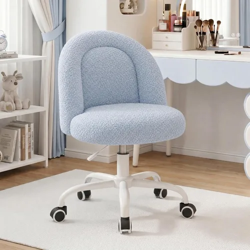 Miniatura 16 de DurayLoly - Silla de tocador, silla de maquillaje de vellón suave con ruedas silenciosas, altura ajustable y giro de 360°, diseño sin brazos que