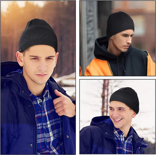 Miniatura 7 de OMECHY Gorros de punto cálidos de invierno para hombre, diseño de calavera lisa, gorro de punto tobogán