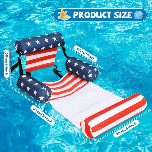 Miniatura 2 de Paquete de 2 flotadores inflables 2 en 1 para piscina con reposabrazos, tumbonas flotantes de tela para piscina, fideos para adultos, silla flotante