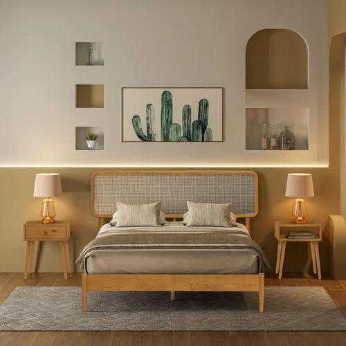 Miniatura 9 de NTC Lupin - Base de cama de madera con cabecero, base de madera de roble macizo y goma con listones silenciosos y soportes centrales de madera