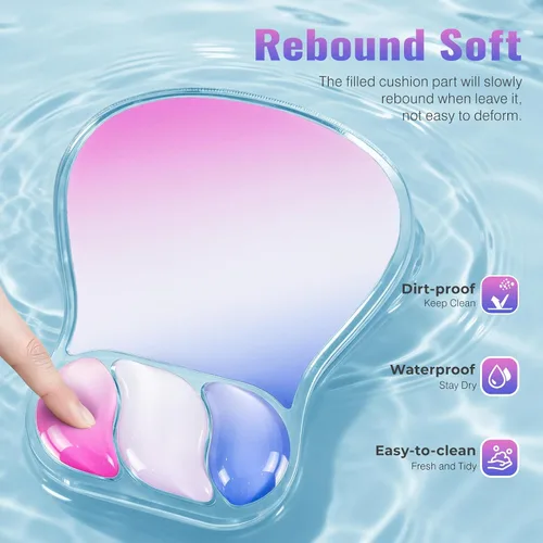 Miniatura 3 de Ospelelf Juego de alfombrilla de mouse con reposamuñecas de gel ergonómico para teclado, soporte de muñeca con parte inferior de goma Rosa y azul