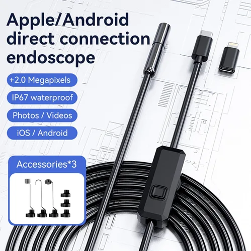 Miniatura 6 de Cámara endoscopio HD 1920P de 9.8 pies con luz, boroscopio con 8 luces LED ajustables, USB tipo C, cámara de inspección con cable de serpiente