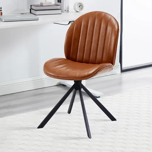 Miniatura 11 de Silla de oficina giratoria de terciopelo sin ruedas, pequeña y cómoda silla de escritorio sin brazos de mediados de siglo, bonita silla giratoria