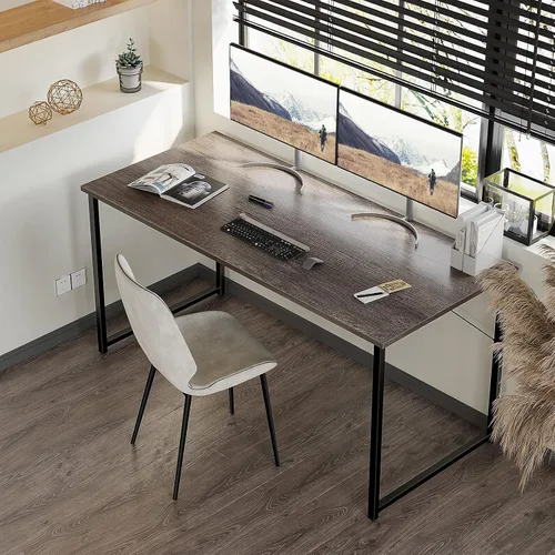 Miniatura 2 de Coleshome Escritorio para computadora de 55 pulgadas, escritorio moderno de estilo simple para oficina en casa, escritorio estudiantil, roble gris