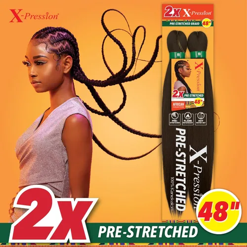 Miniatura 2 de Sensationnel X-Pression - Trenza de cabello preestirada para trenzado - 2 trenzas de 48 pulgadas, toda de kanekalon ignífugo sintético para trenzas