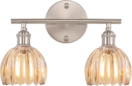 Miniatura 23 de Shenmoyl Accesorios de Iluminación para Baño, Lámpara de Pared de Latón de 3 Luces para Tocador Sobre Espejo con Pantalla de Cristal Tulipán Base
