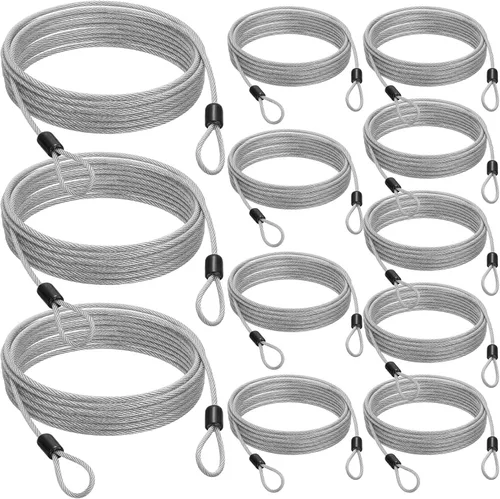 Miniatura 13 de Paquete de 12 cables de seguridad para equipaje con bucles de 4 pies y 0.118 in recubierto de acero trenzado para bicicleta, cable de doble bucle