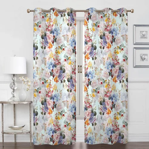 Miniatura 24 de Renaiss - Cortinas opacas florales boho, cortinas de ventana con aislamiento térmico y estampado de flores y plantas bohemias para dormitorio