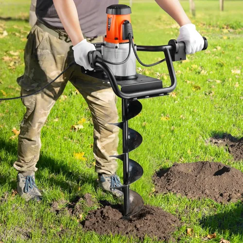 Miniatura 8 de VEVOR Excavadora eléctrica de agujeros para postes, broca de taladro de 5.71 pulgadas con potente motor de 1500 W, broca de taladro de tierra