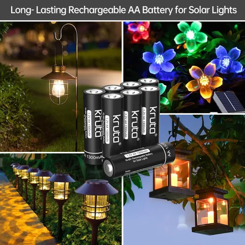 Miniatura 2 de Ni-MH - Baterías recargables AA, paquete de 12 baterías solares AA recargables de 1.2 V 1300 mAh de alta capacidad precargadas doble A para luces