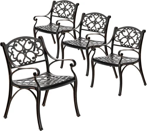 Miniatura 9 de Juego de 4 sillas de patio de aluminio fundido para todo tipo de clima, sillas de patio al aire libre con reposabrazos, muebles de patio, sillas