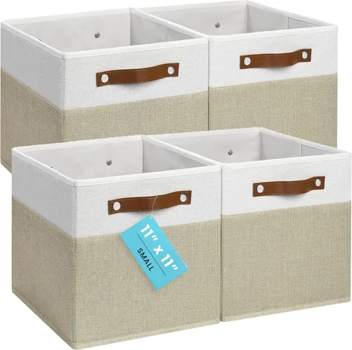OrganiHaus Juego de 4 Cubos de Tela de Almacenamiento de 11" x 11" x 11", Contenedores de Almacenamiento de Lona Plegables y Colapsables para