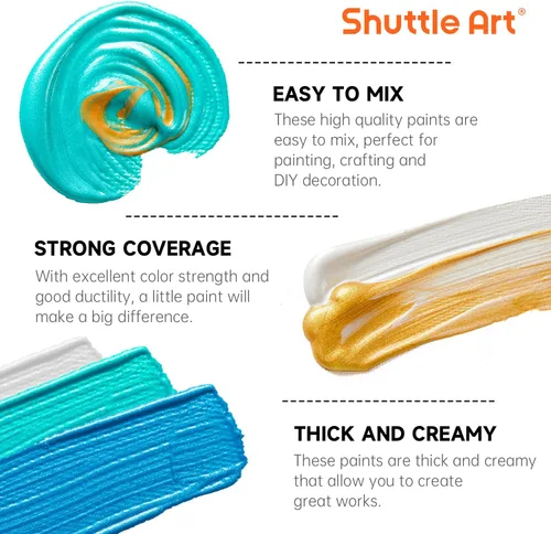 Miniatura 5 de Shuttle Art Pintura acrílica metálica de 30 colores, pintura metálica de grado artista en botellas (2.3 onzas líquidas, 2 onzas), rica pigmentación