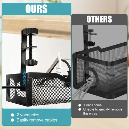 Miniatura 5 de Organizador de cables para debajo del escritorio, 26 pulgadas, organizador de cables de metal, sin taladro, organizador de cables para escritorio