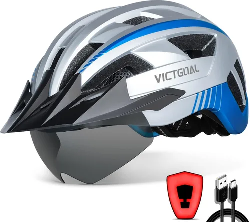 Miniatura 11 de VICTGOAL Casco de bicicleta con luz trasera recargable por USB, gafas magnéticas desmontables, visera solar extraíble, cascos de bicicleta